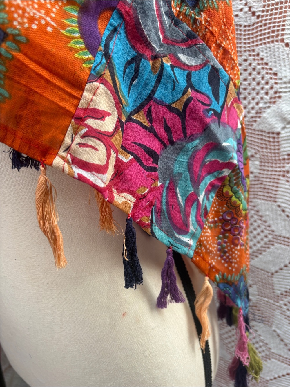 Multicolor Floral Patchwork Fringe Wrap Scarf - Picture 4 of 12
